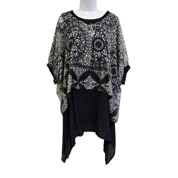 Pretty Angel S Sheer Black Tunic Top Gypsy Geometric Floral Whimsigoth Dark Fair - Picture 1 of 13